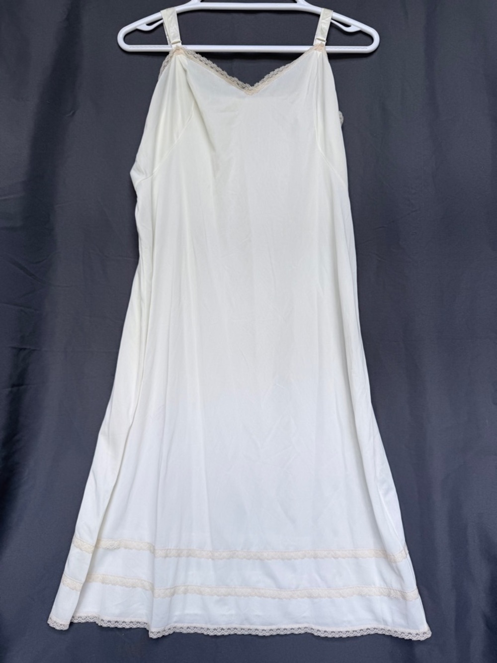 Vintage Ivory Slip Dress with Lace Trim